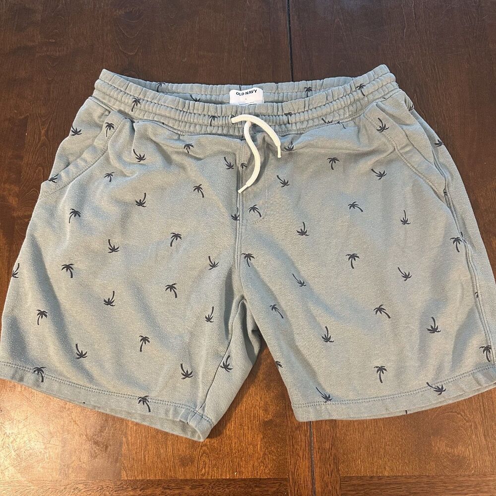 Old Navy Sweat Shorts Mens L Blue Palm Trees Fleece Drawstring Athletic Gym Y2K